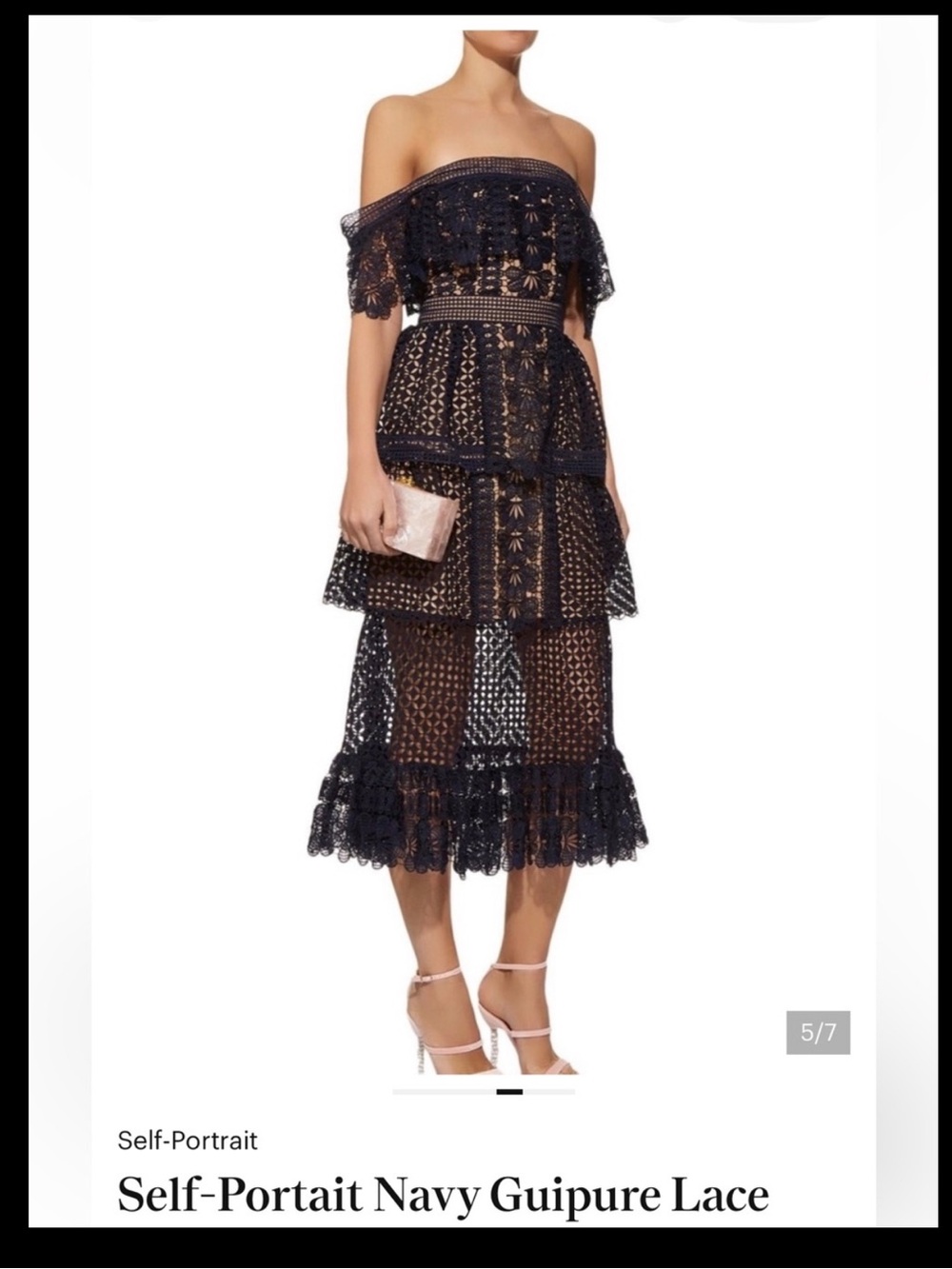Self-Portrait Navy Lace One-Shoulder Maxi Dress